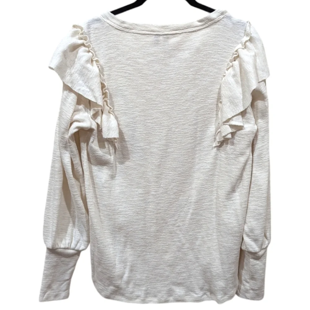 Anthropologie Pilcro Cozy Popover Ruffled V-Neck Blouson Sleeve Top (S) - Picture 3 of 9